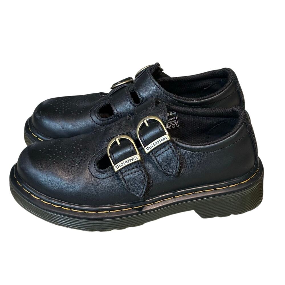 Dr. Martens Girls Black Dual Brass Buckle Leather Mary Jane Shoes Size 11 Kids